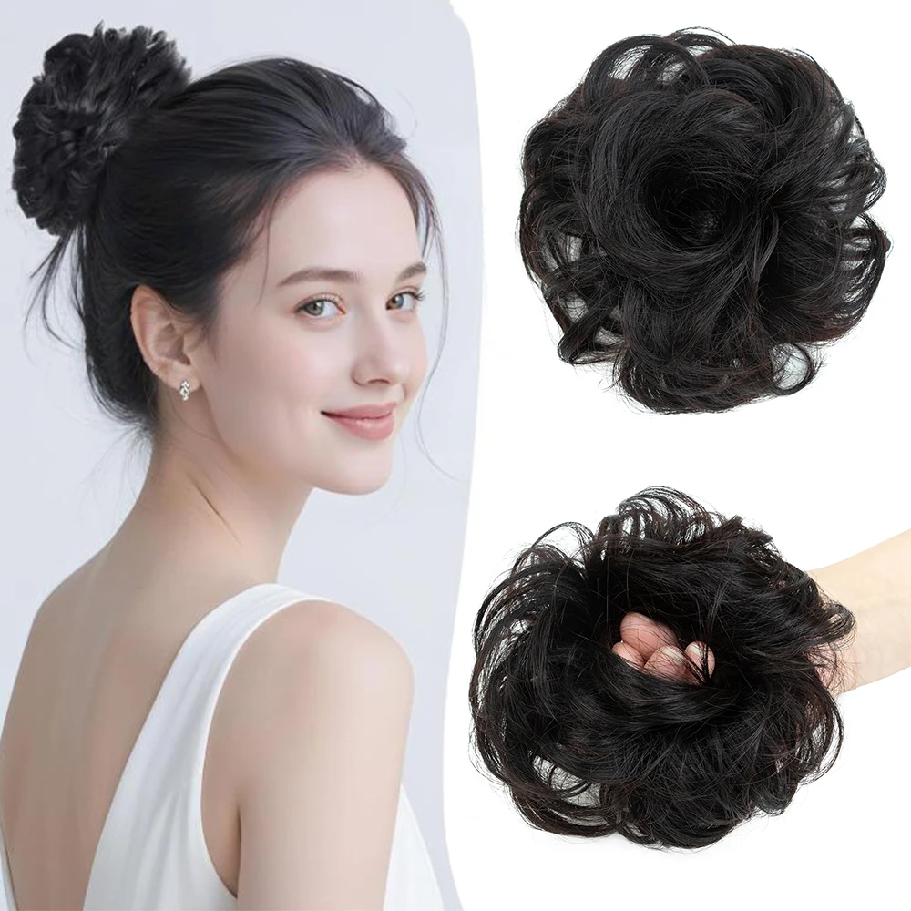 

Natural Look Curly Human Hair Bun Flexible Elastic Band Chignon 40g Instant Updo Donut Hairpiece for Women Comfortable Wear