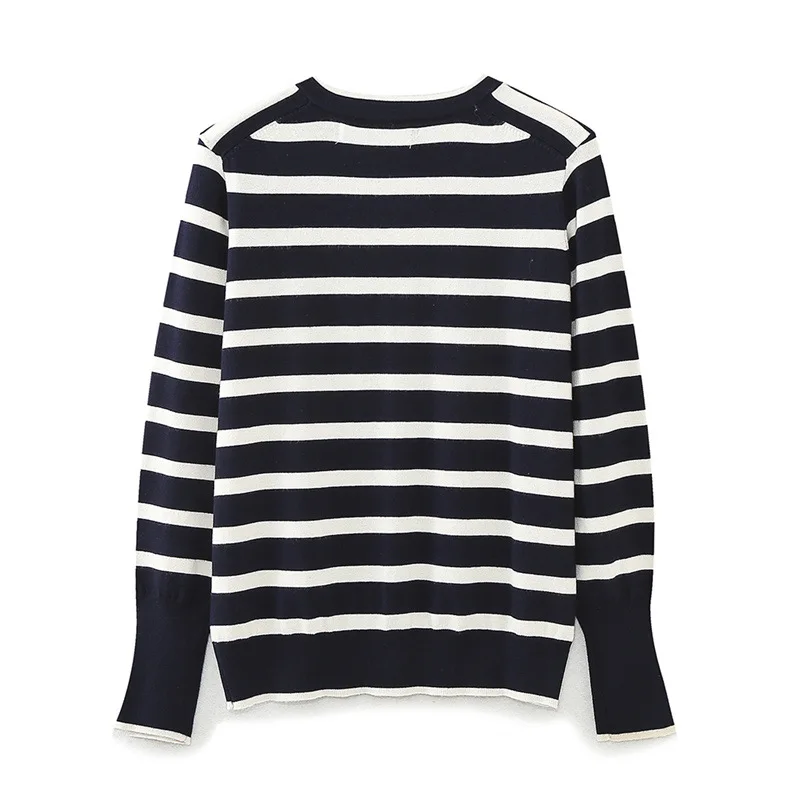 Neue Mode Langarm V-ausschnitt Strickjacken Gestreifte Strickjacke für Frauen Pullover Herbst Winter Einreiher Mäntel