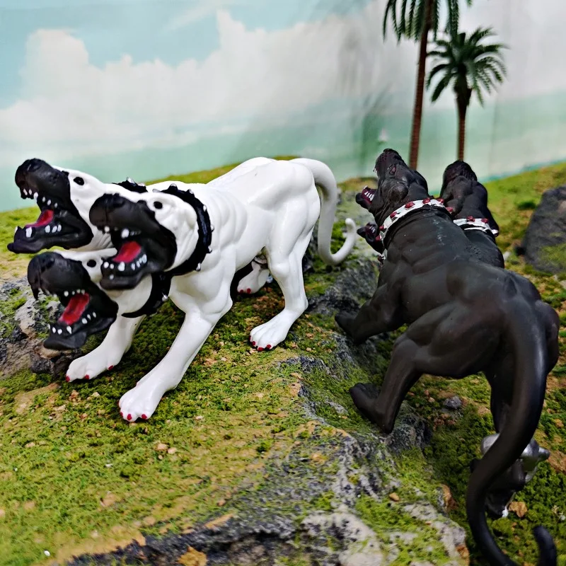 Simulated Western Myth Monster Animal Model Cerberus Three-headed Hell Dog Figurine Kids Cognitive Toy Underworld Beast Statue