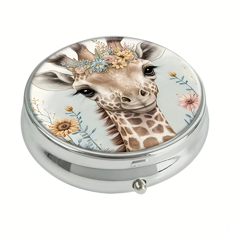 Flat 1-Piece Giraffe-Themed Round Distribution Box - Three-Layer Compartmentalized Mini Storage Box, Stylish Decorative Design, Portable Size, Essential Travel Organizer Box