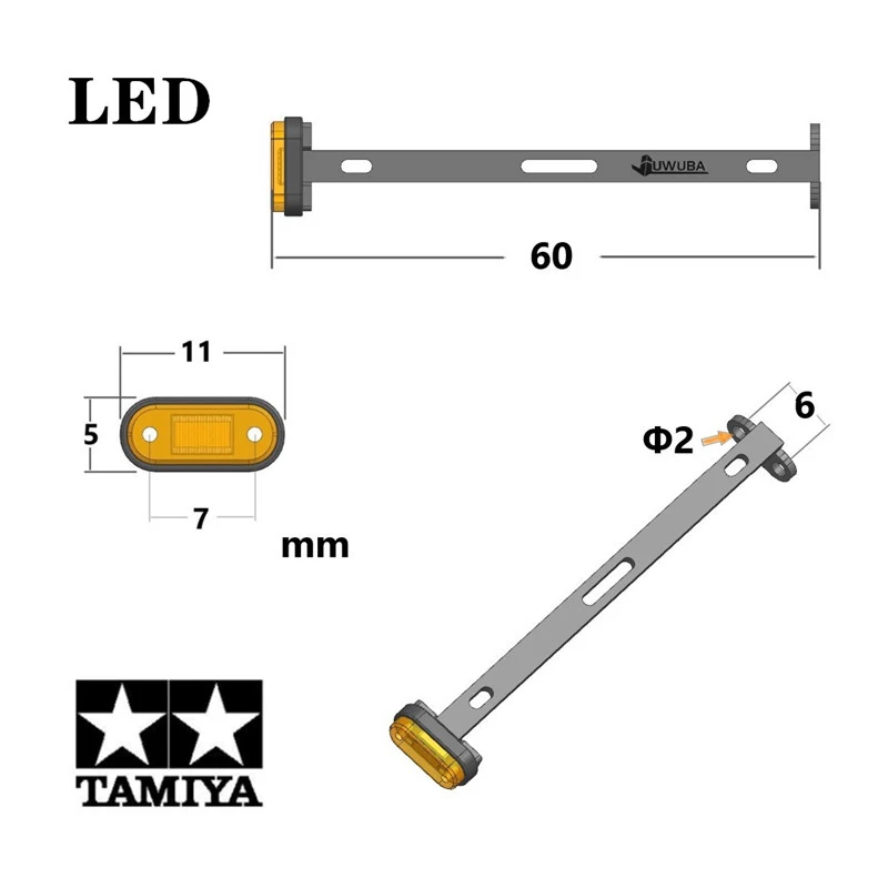 1/14 타미야 RC 트럭 티퍼 스카니아 770S 56368 볼보 악트로스 벤츠용 LED 위치 조명, 트레일러 경고등, 2 개