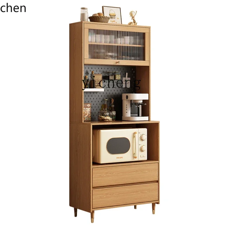 HXL Solid Wood Sideboard Coffee Cabinet Log Style Living Room Narrow Cabinet Storage Cabinet Wire-Wrap Board Multi-Function