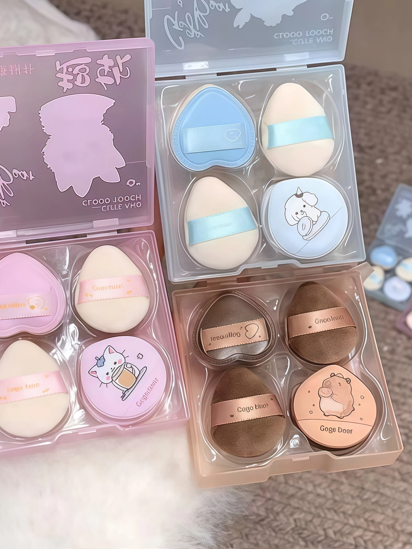 مجموعة منتفخة بودرة الأصابع الصغيرة مكونة من 5 قطع، منتفخة بودرة إعداد المكياج، منتفخة بودرة الأساس مع مجموعة أدوات التجميل لصندوق التخزين