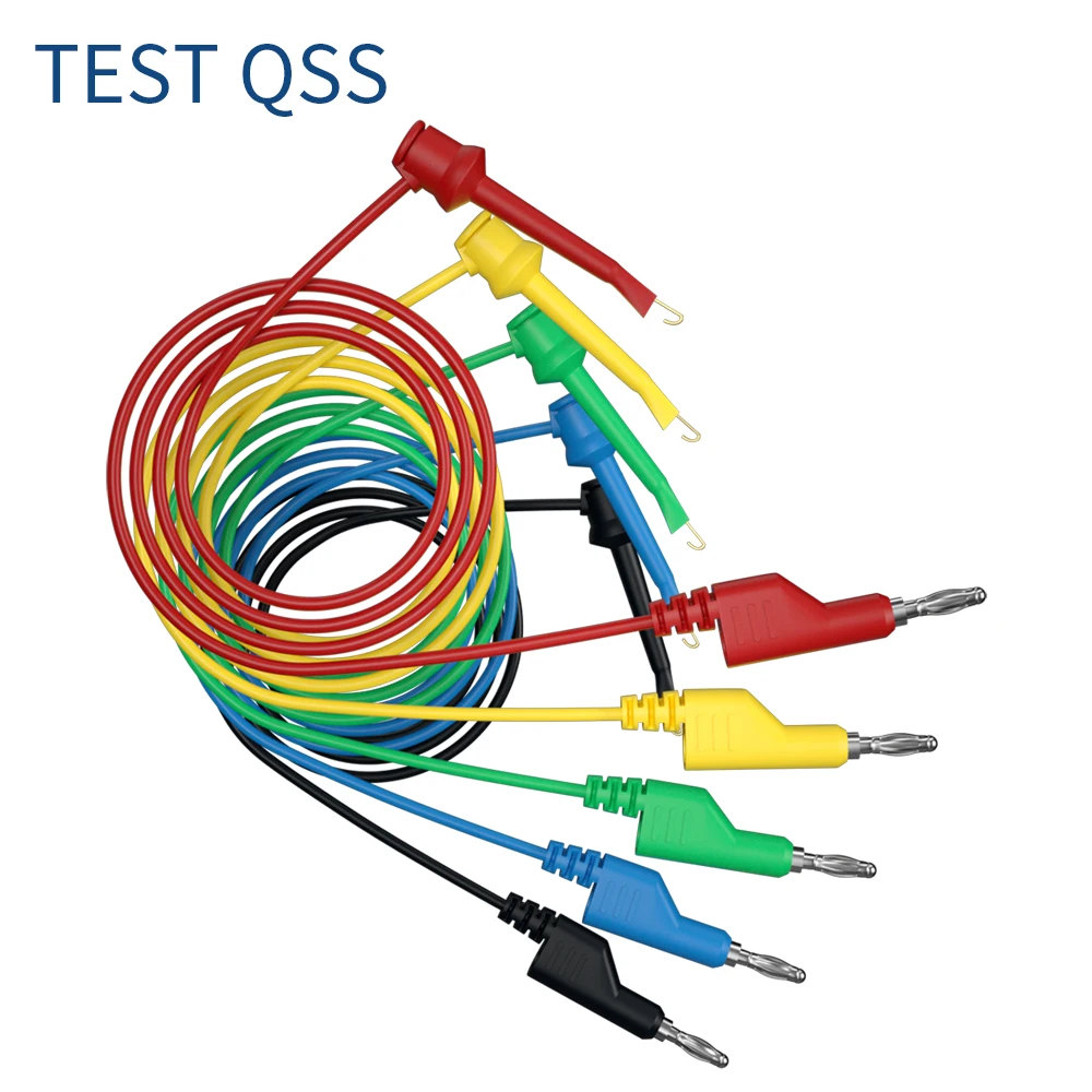 QSS 5Pcs 100CM 4MM Stackable Banana Plug Multimeter Test Leads with Test Hook Clip Cable Wire Electrical Tools Components
