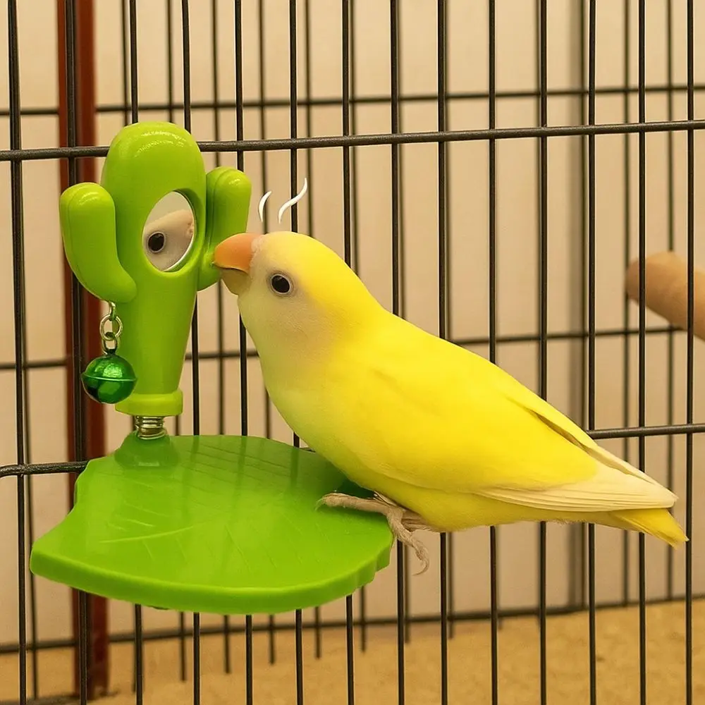 

Exercise Toys Leaves Shape Bird Perch Stand Wear Resistant Cactus Parrot Play Stands with Bells Bird Mirror Relieve Boredom