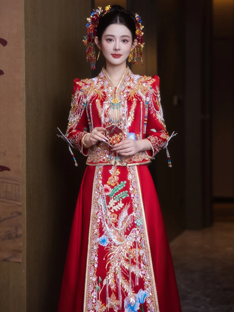 Xiuhe Clothing 2025 New Wedding Dress Small Height 144-155cm Chinese Style Bridal Clothes Summer Suit Advanced
