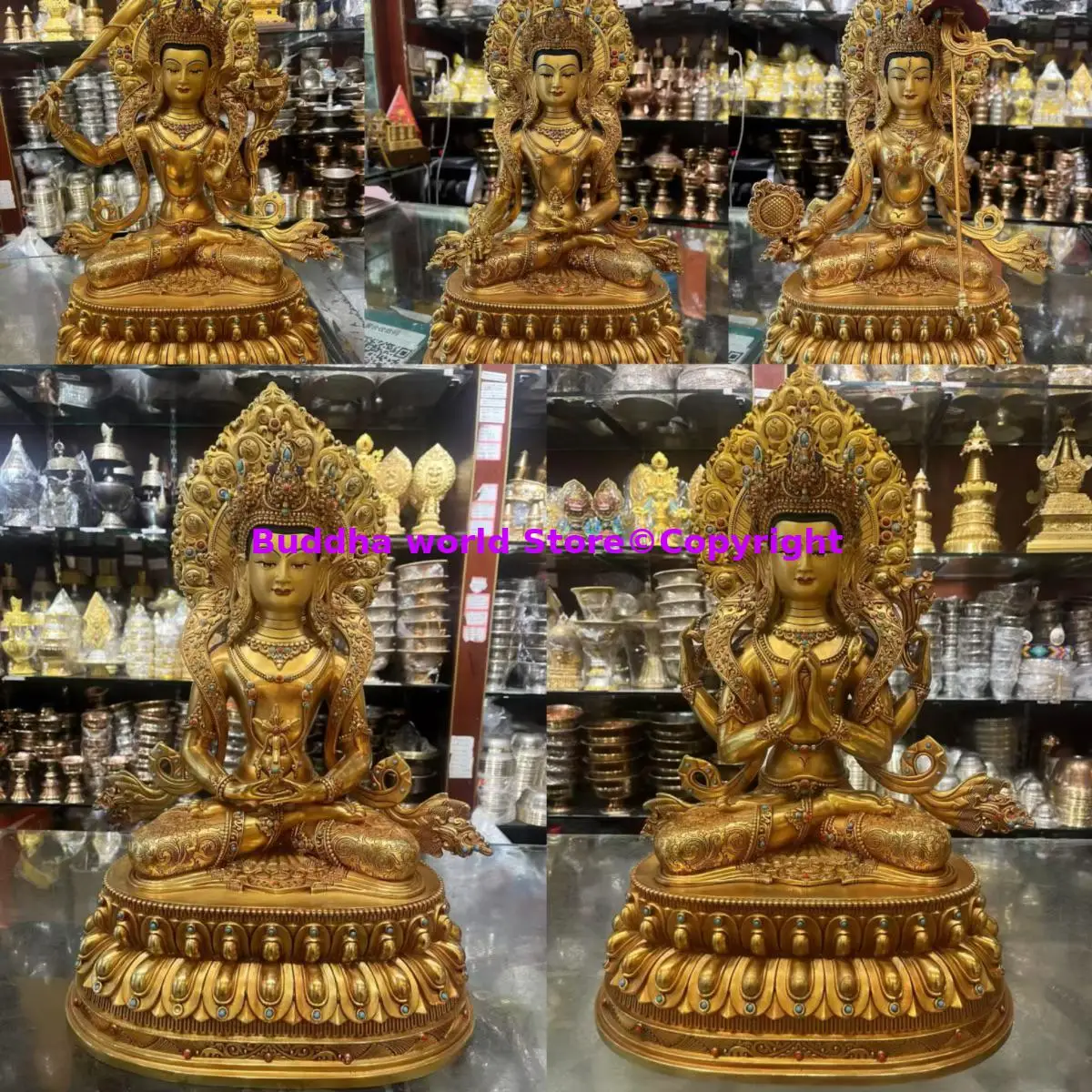 33cm large Exquisite Buddha copper buddha Gdugs Kar  Amitayus longevity Manjusri ksitigarbha  Tibet Buddhist family worship