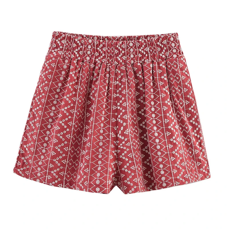 YENKYE New 2025 Elastic Waist Hollow Out Embroidery Casual Shorts Women With Pockets Summer pantalones cortos