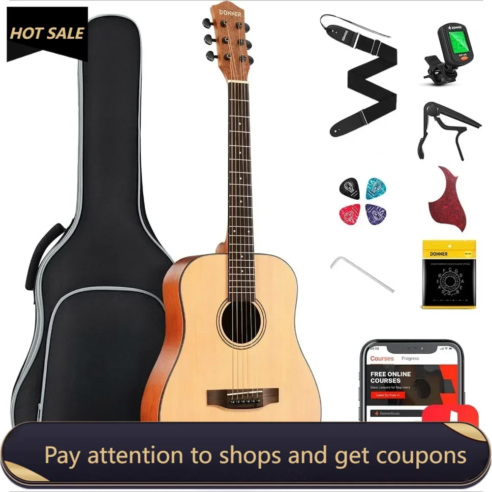 

3/4 Acoustic Guitar Kit 36 Inch Dreadnought Acustica Guitarra Bundle，Steel String Spruce Wood Gig Bag Tuner Pickguard Right Hand