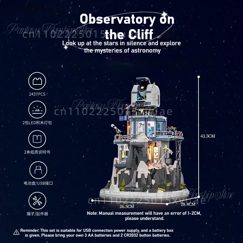 Bloques de construcción de observación en un acantilado, modelos de construcción de ensamblaje a gran escala, adornos de vista de calle, juguetes de proyección, regalo de colección