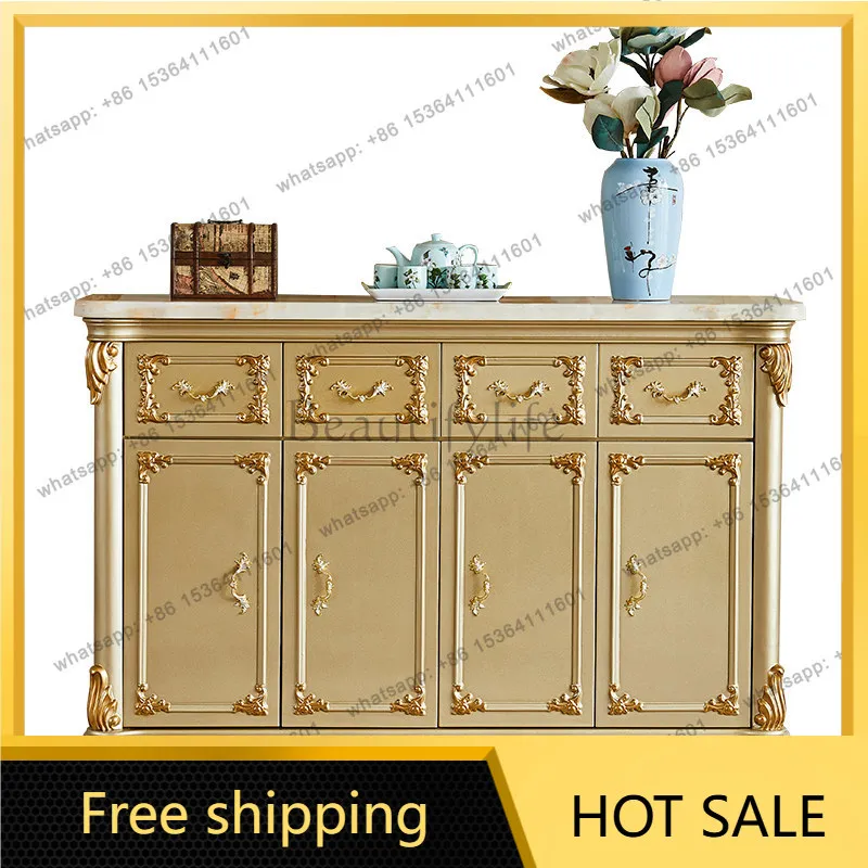 PJ European champagne gold shoe cabinet solid wood living room storage paint door shoe cabinet