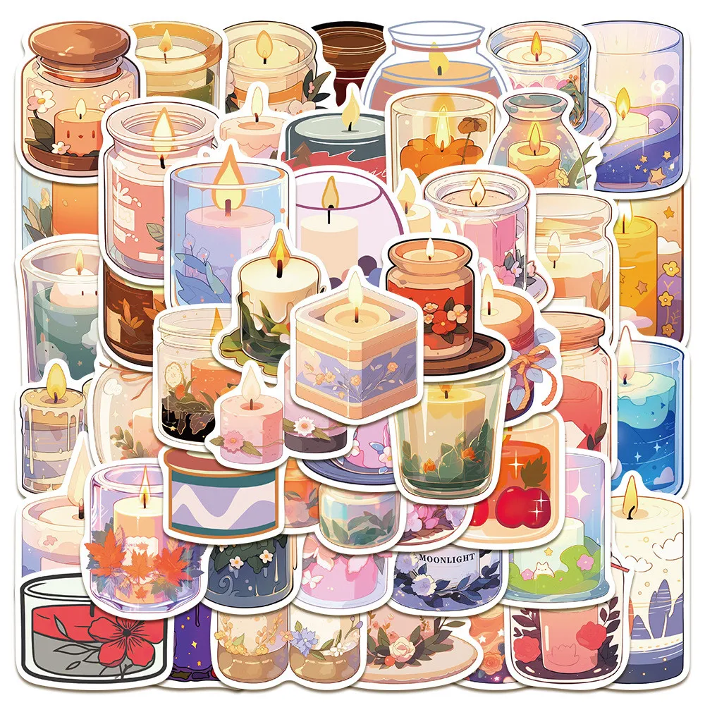 50 قطعة من ملصقات الشموع المعطرة المريحة - ديكور مقاوم للماء لأجهزة الكمبيوتر المحمولة وأجهزة الكمبيوتر المحمولة والمجلات وحافظات الهاتف لتسجيل متجر YourLife