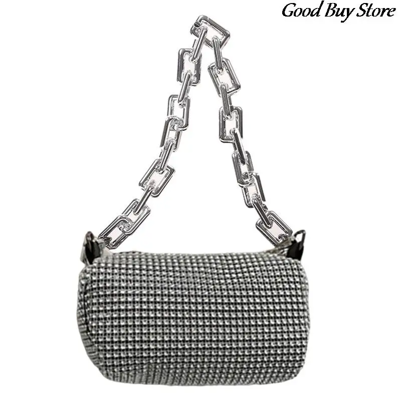 Women Bling Shoulder Bags Rhinestone Evening Handle Clutch Silver Chains Bag Evening Wedding Luxury Wallets Crystal Handbags