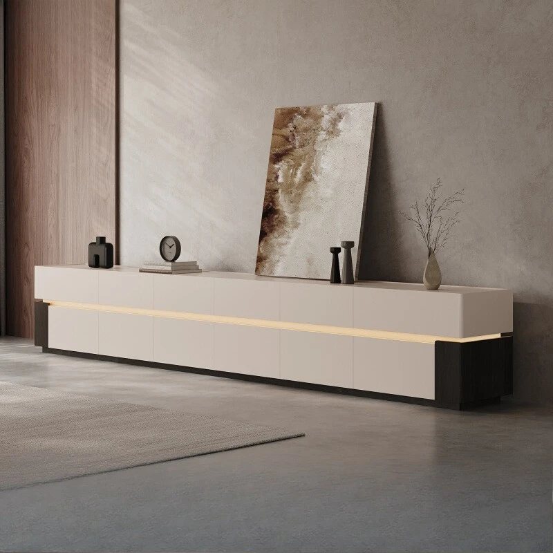 

Floor-to-ceiling solid wood TV cabinet storage locker integrated living room home 2025 new Italian light luxury style high sense