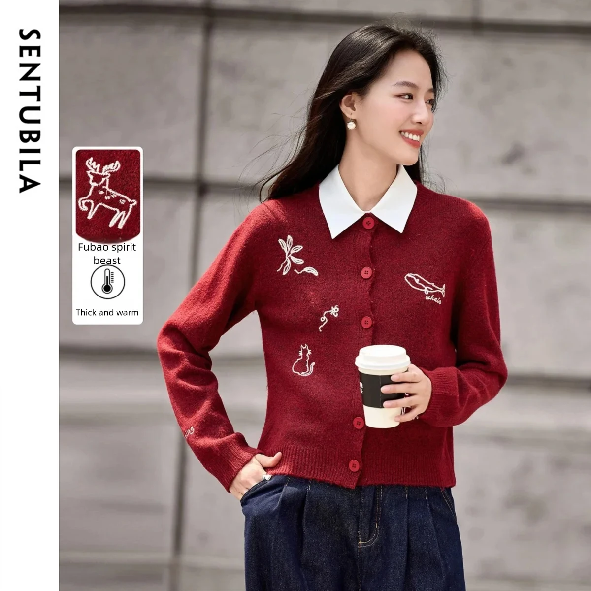 

SENTUBILA New Women's Cardigan 2025 Winter Wool Blend Crew Neck Single Breasted Knitwear Long Sleeve Clothing Lady W54EB3810