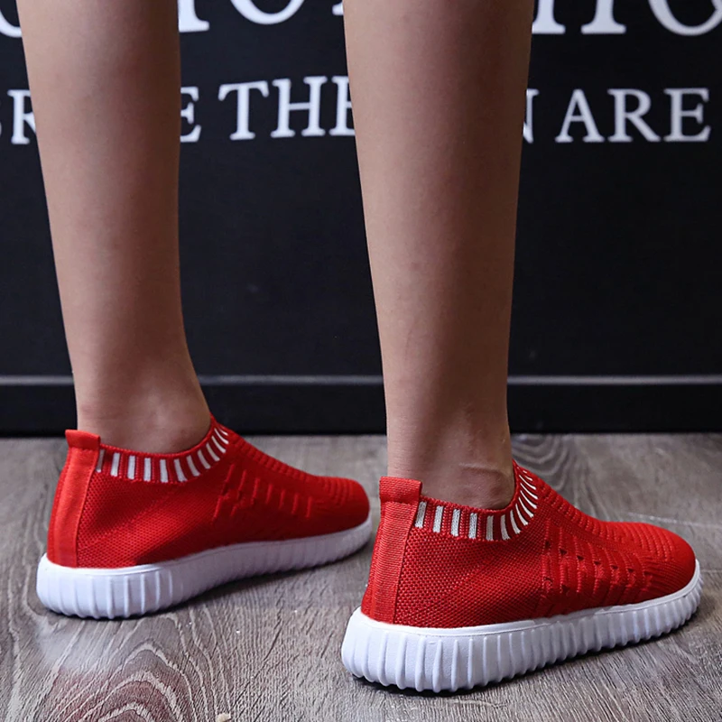 Rimocy Breathable Mesh Sneakers Women 2022 Summer Slip on Soft Bottom Running Shoes Woman Plus Size 43 Elastic Knit Casual Flats