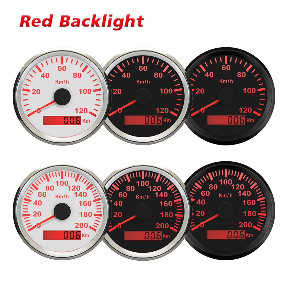 Rhaxel 85mm GPS Speedometer Odometer 0-120KM/H 0-200KM/H for Car Trucks Yachts SUV 12V 24Volts with Red Backlight