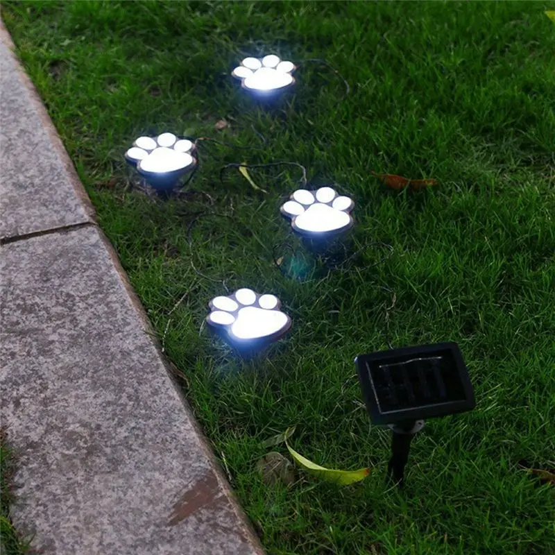 DTA4 Solar Dog Print Lights 4 Pack LED Path Light Garden Statue Lantern Outdoor Animal Pet Lamp Warm Light Solar Powered