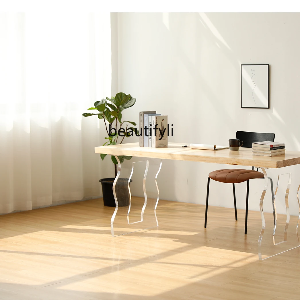 

zq Acrylic Solid Wood Desk Home Bedroom Computer Desk Writing Desk Wave Dining Table