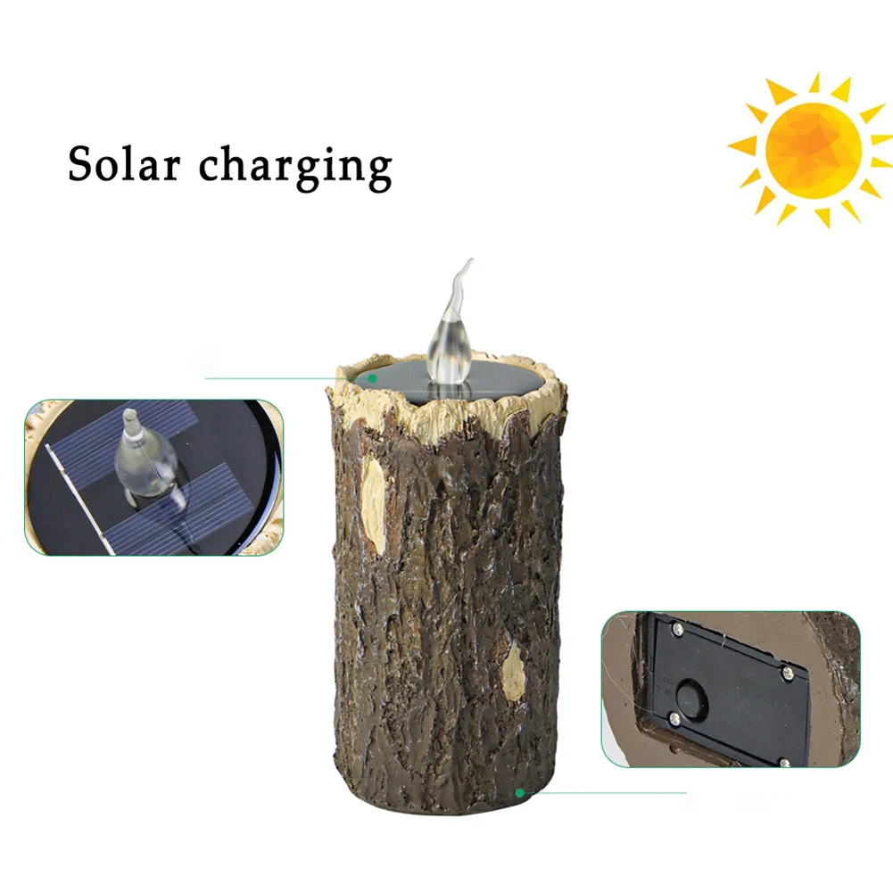 Solar LED Tree Stump Light With Solar Panel Auto On/off Waterproof Flameless Dropless Candle Lamps For Party Christmas Home