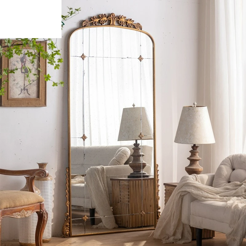 Miroir sur pied surdimensionné en fer forgé, imitation bronze, style rétro, pour maison romantique à la française, pour jardin, style wabi-sabi, à suspendre au mur