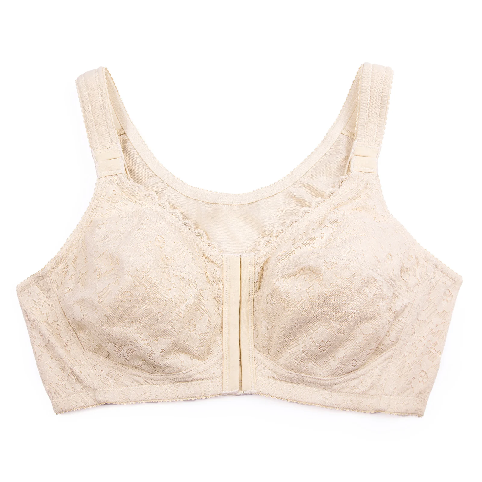 Women\'s Cotton Front Closure Bra Posture Wirefree X-shape Back Support Lace Non-padded