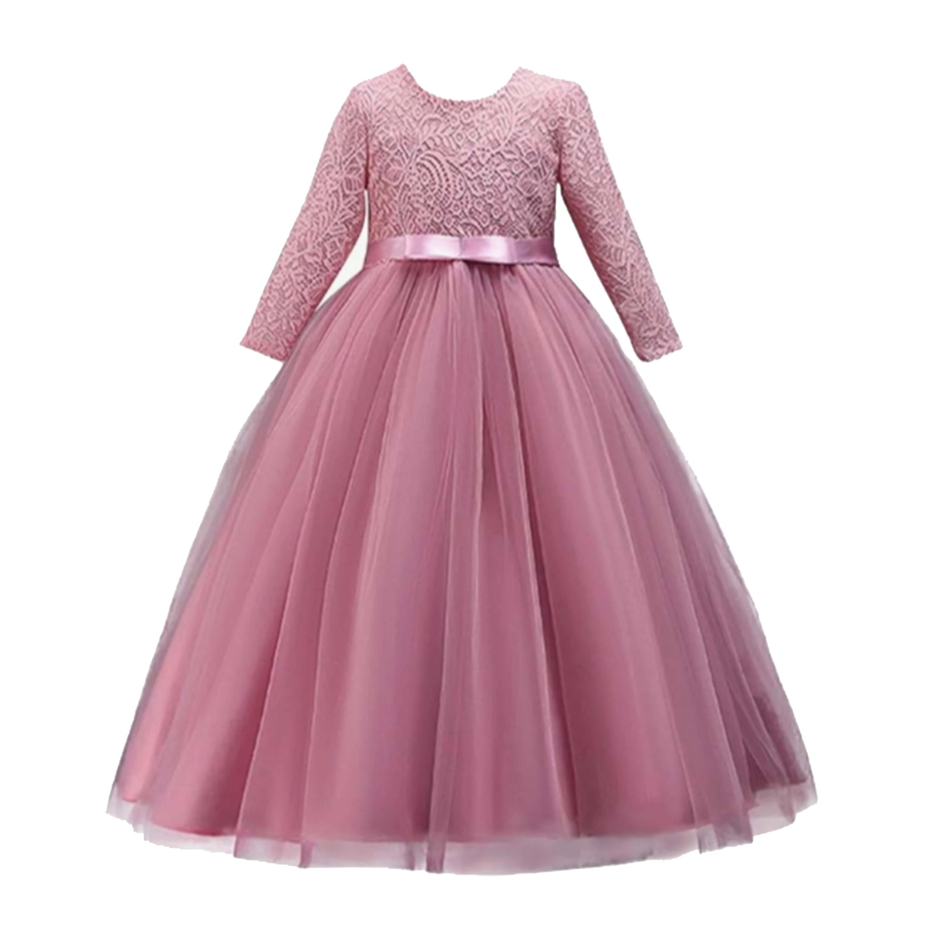 Little Big Girls Spring 3/4 Sleeves Lace Flower Girl Birthday Party Holiday Long Dress KLS1660