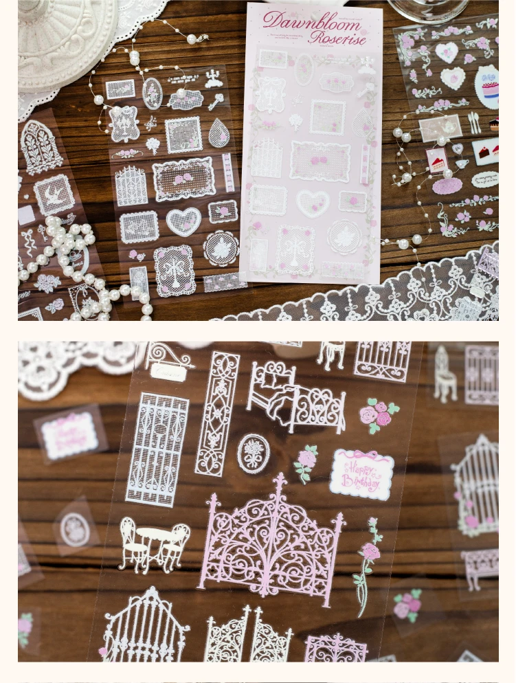 Journal GO Vintage-Rosen-Transferaufkleber, Spitzen- und Blumenmuster-Rahmen-Aufkleber für Journaling, Scrapbooking, Planer und DIY-Bastelarbeiten – Detail 11
