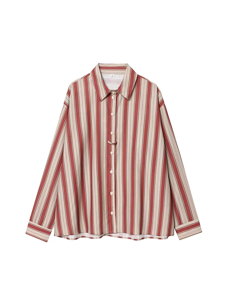 

Европейский и американский стиль, осенняя новая модная тенденция, повседневная женская одежда, свободная полосатая рубашка с длинными рукавами и завязками сзади