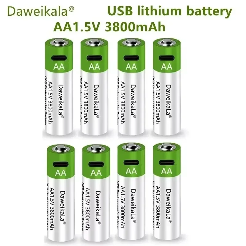 

Fast Charging 1.5V AA Lithium-Ion Battery with 3800mAh Capacity, USB Rechargeable Lithium USB Battery for Toy and Keyboard