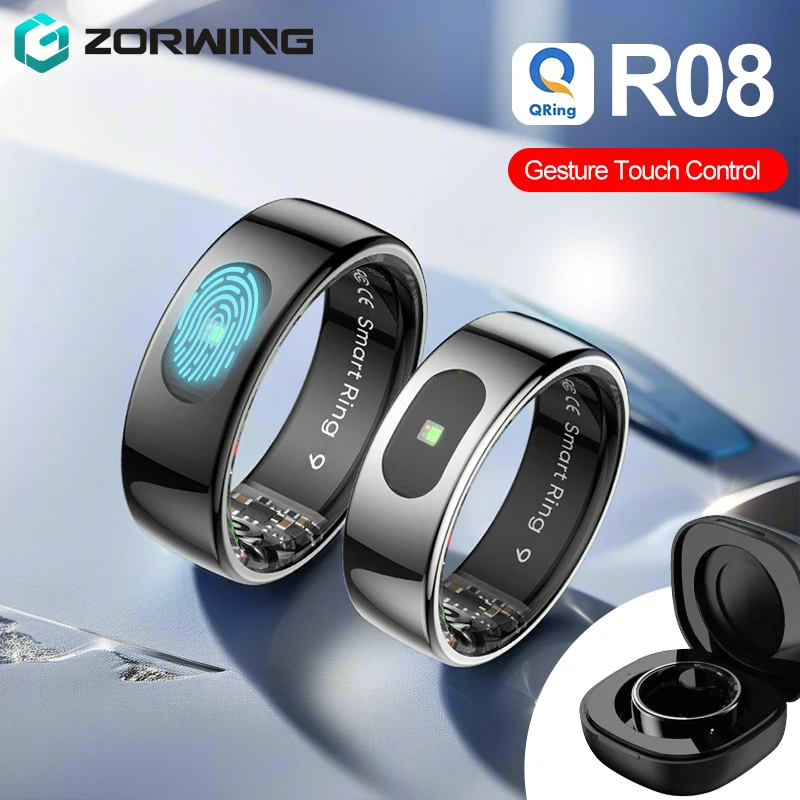 R08 Smart Ring for Samsung Xiaomi with Touch Screen Gesture Control Sleep Health Monitor 5ATM Waterproof Sport Fitness Tracker