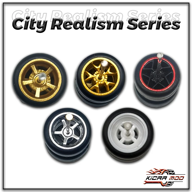 Kickcar 1/64 Wheels Rubber Tires City Realism Series Detail-up Modified Kit for 1:64 Hotwheels Racing Sports Car Toy(5 sets)