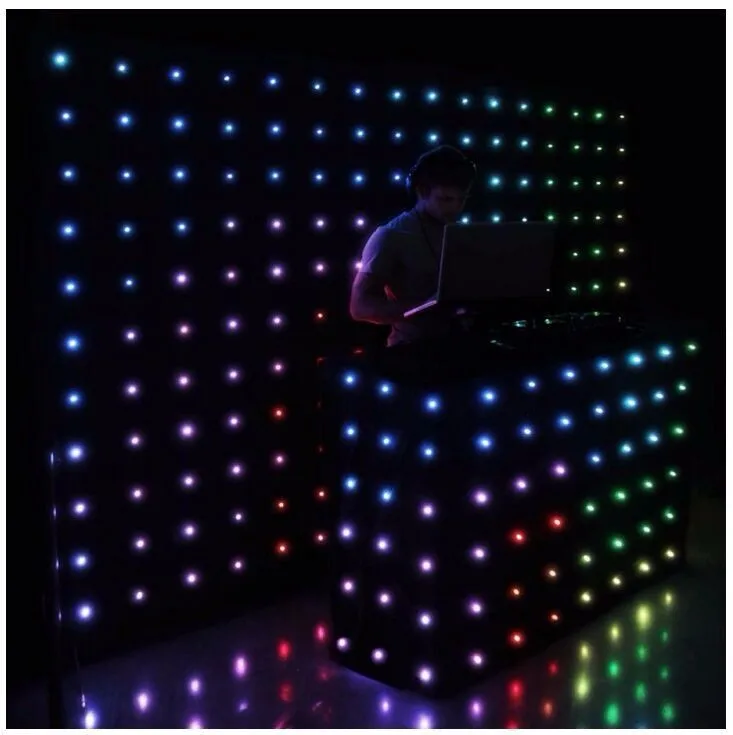 P18cm LED sound active DMX512 video star cloth RGB visual curtains RGB software curtains for DJ booth matrix