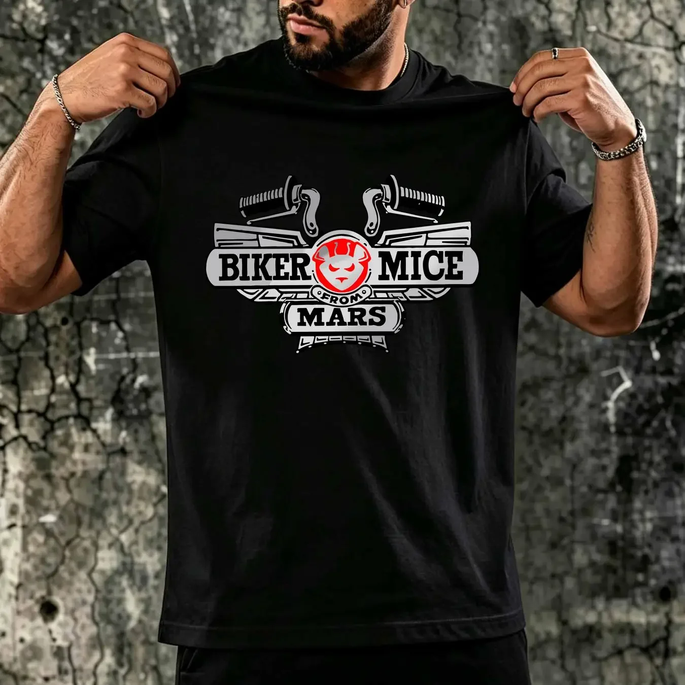 washed T Shirt Biker Mice From Mars Logo 90s Kids TV Show Nostaglia Retro Throwback vintage Washed Soft streetwear Versatile