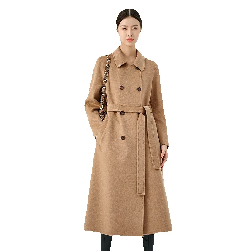 

Pure Cashmere Double-Sided Water Ripple Pattern Clothing Women's Long Style New Double Breasted Woolen Jacket