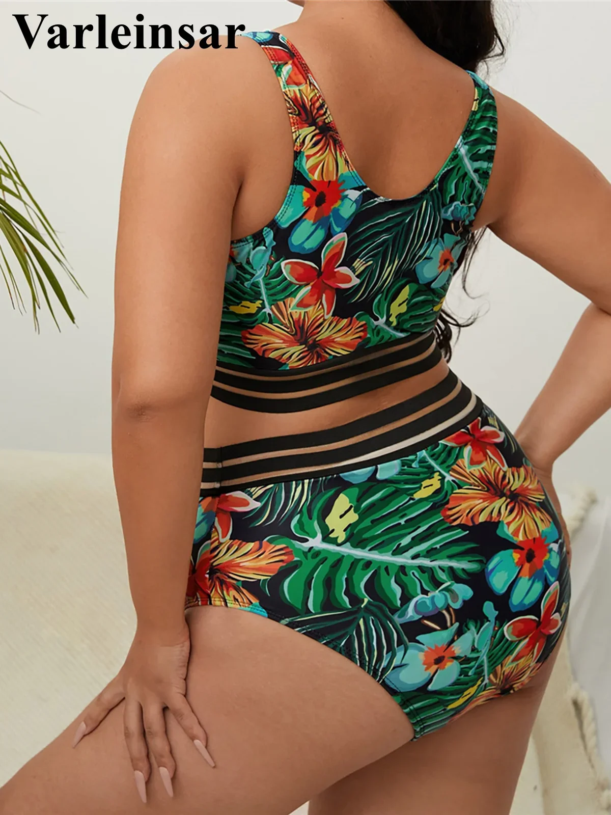 0XL - 4XL New Printed Bikini Plus Size Large Size Swimwear Women Swimsuit Female Two-pieces Bikini set Bather Bathing Suit V3893