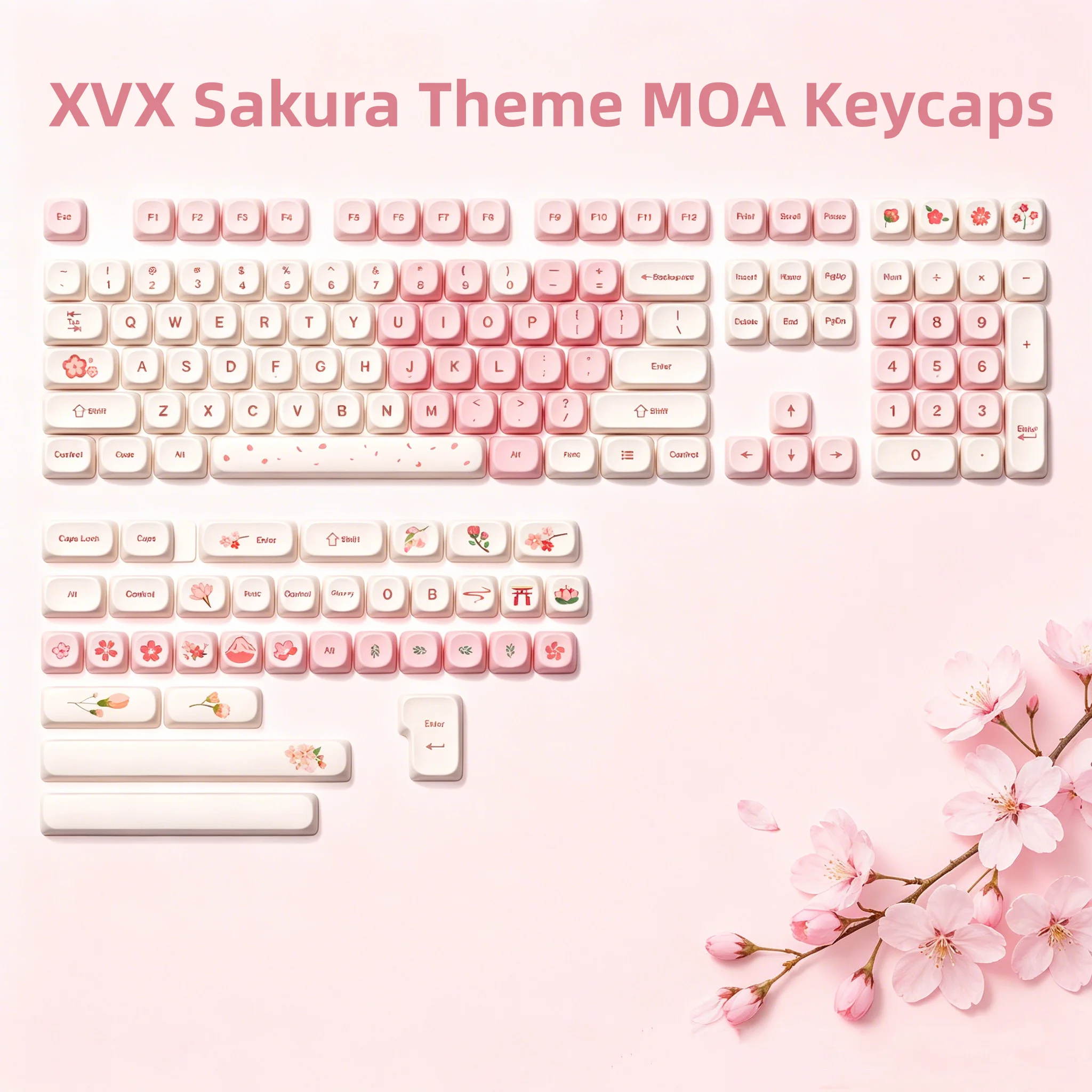 XVX Sakura 143-Key MOA Profile Dye-Sub PBT Keycap Set Pink Love Theme Key Cap