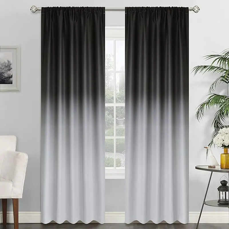 1/2 PCS Gradient Color Series Shading And Thermal Insulation Curtains, Living Room Bedroom Finished Rod Pocket Curtains