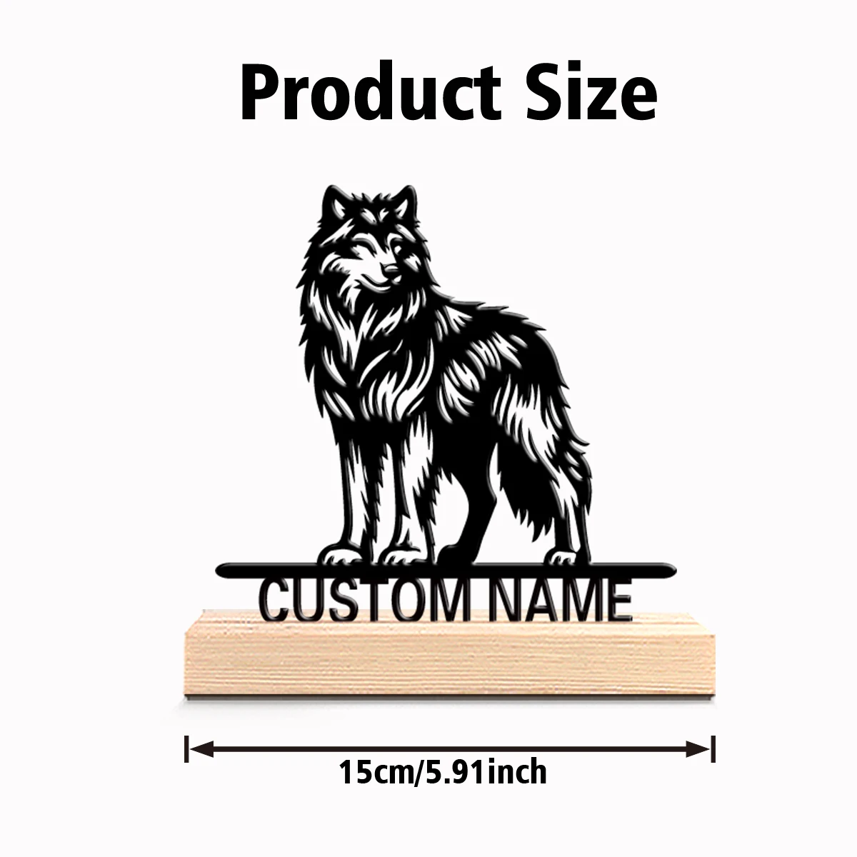 1pc Beauty Personalized Custom Wolf King Metal Statues Outdoor Desk Sculpture With Wooden Base Ideal For Campers Hikers Nature