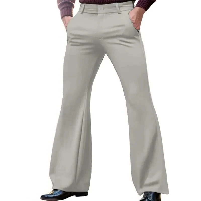 2026 Men's Elegant Flare Pants Solid Basic Stretch Trouser for Wedding Party Club Plus Size Men's Buttons Up Business Pants Male