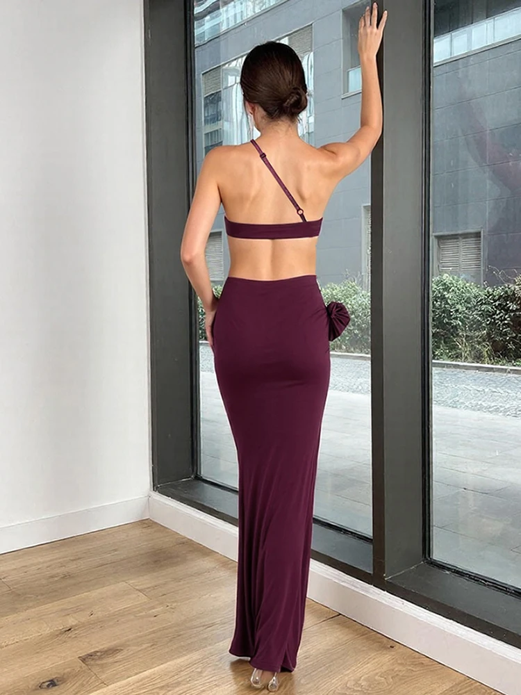 Nibber Birthday Party Dress Women Sexy Patchwork Hollow Side Flowers Chest Wrap Pearl Chain Halter Backless Stretch Vestidos - Image 3