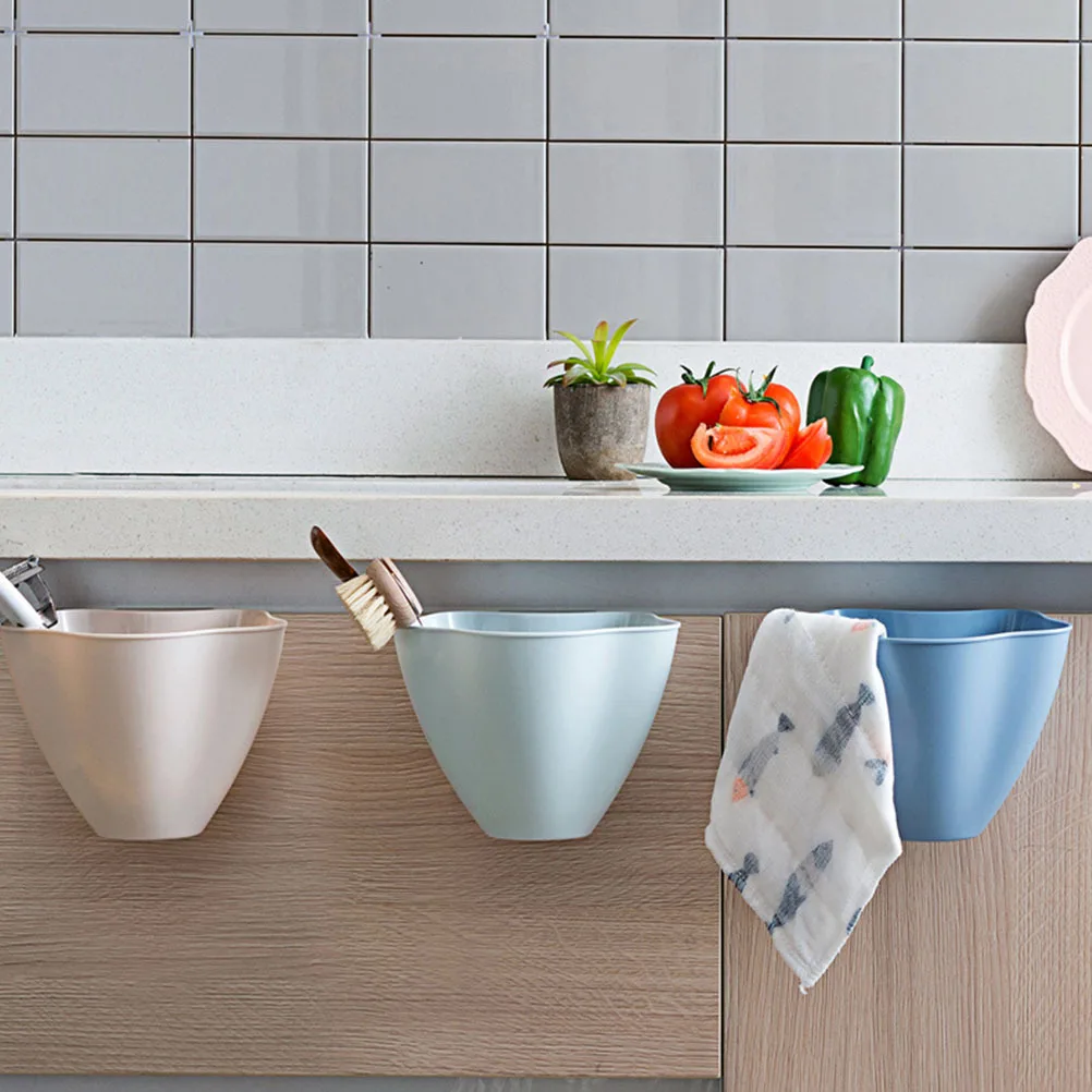

3pcs Hanging Trash Can Kitchen Mounted Waste Bin Uncovered Plastic Storage Bucket For Home Office Organization