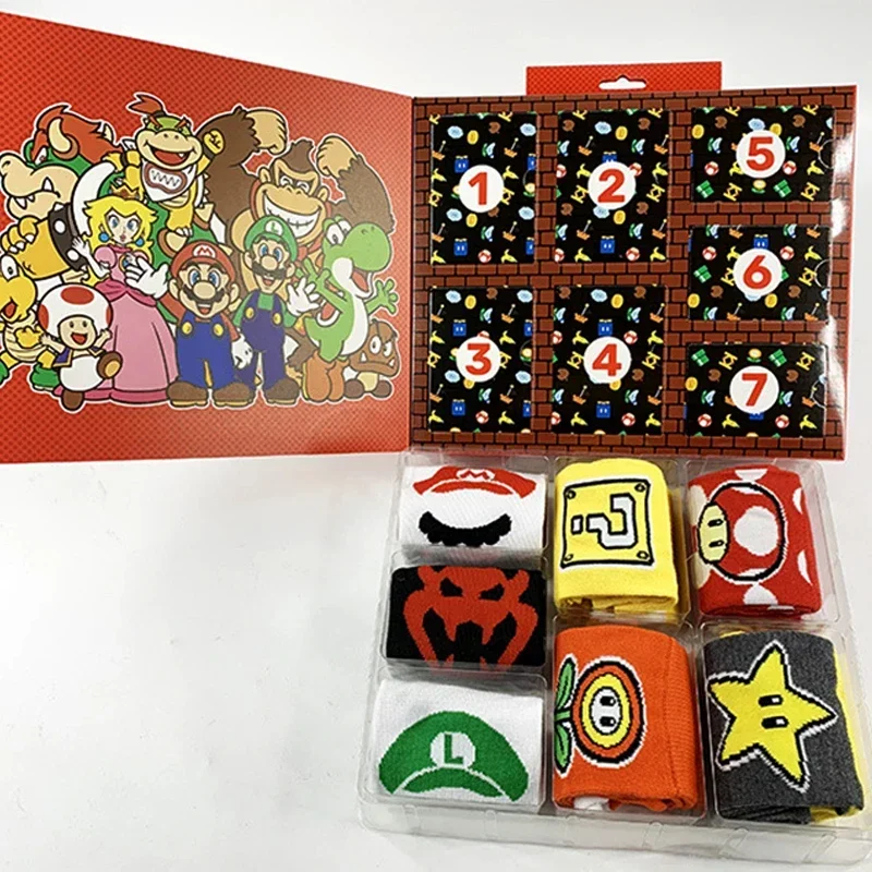 7Pcs Super Mario Bros Socks Gift Set Adult Men and Women Breathable Socks Children's Sports Socks Christmas Birthday Gifts