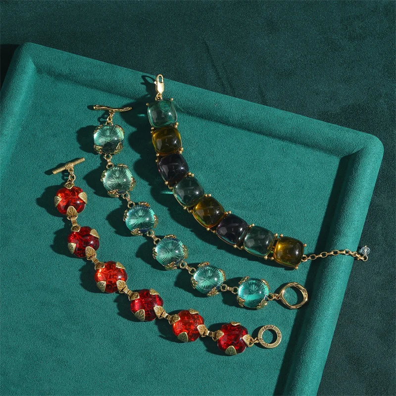 Vintage Colored Candy Glaze Charm Bracelets For Women Round Cute Valentine Day Gift Gothic Jewelry Gold Color Accessories 2025