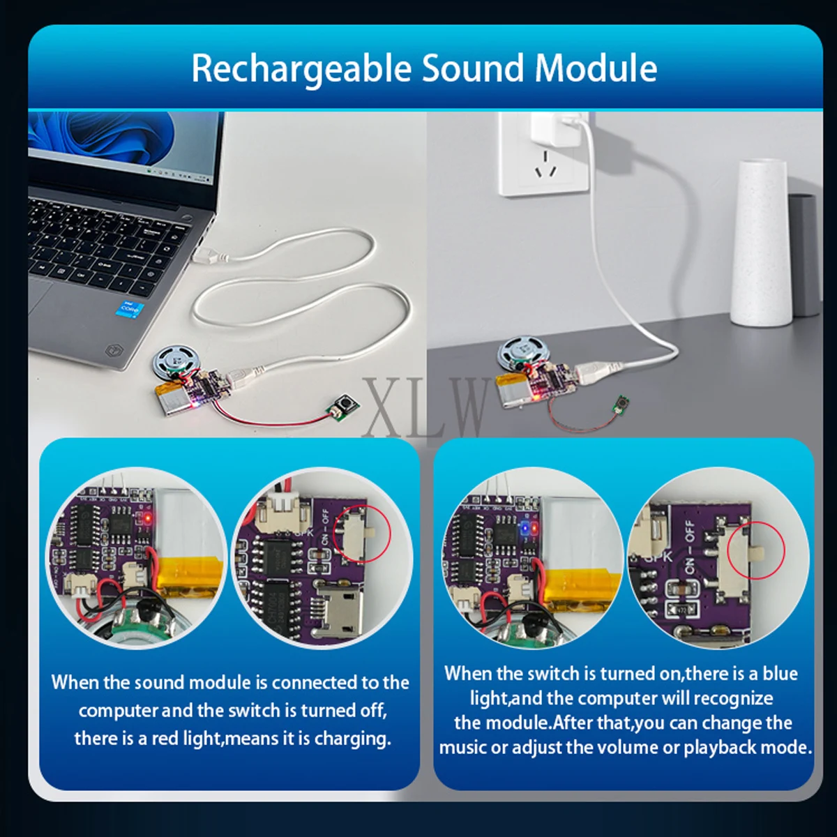 Sound Module, 4MB/16MB Voice Music Chips USB Download Push Button Control MP3 Playback for Christmas Birthday Card Toys Gift