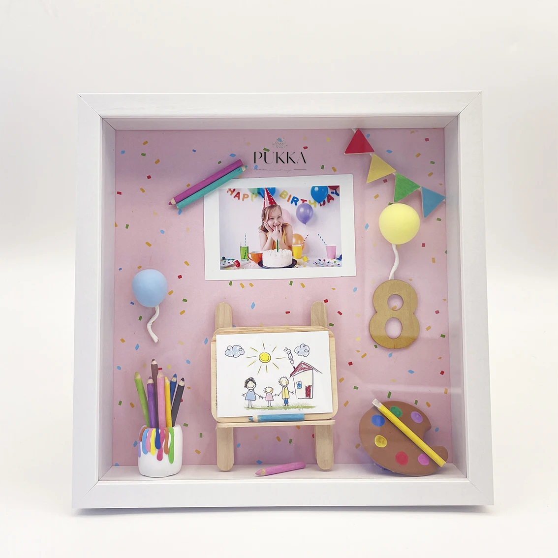 

2023 Kids Drawing Picture Shadow Box Photo Frame Package Pink Girl Favor Gifts Birthday Party Colorful Table Room Decoration