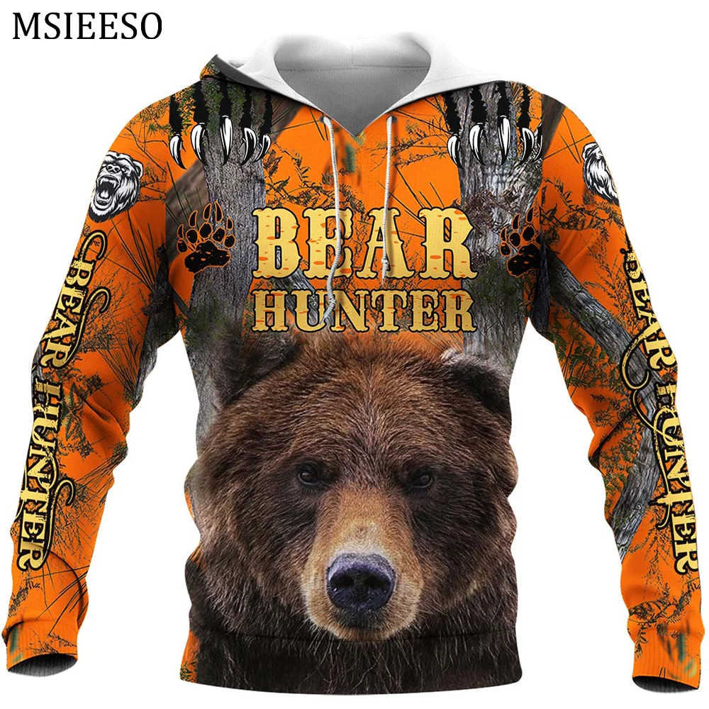 MSIEESO Men Hoodie Beautiful Bear Hunting 3D All Over Print Pullover Unisex Casual Jacket Coat Asian Size S-5XL Sudadera Hombre