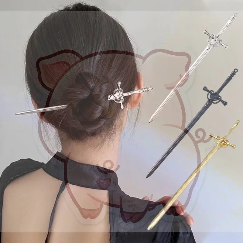 Punk Trendy Sword Hairpin Chinese Style Creative DIY Hair Fork Premium Hair Accessory for Women Themed Party Cosplay Use