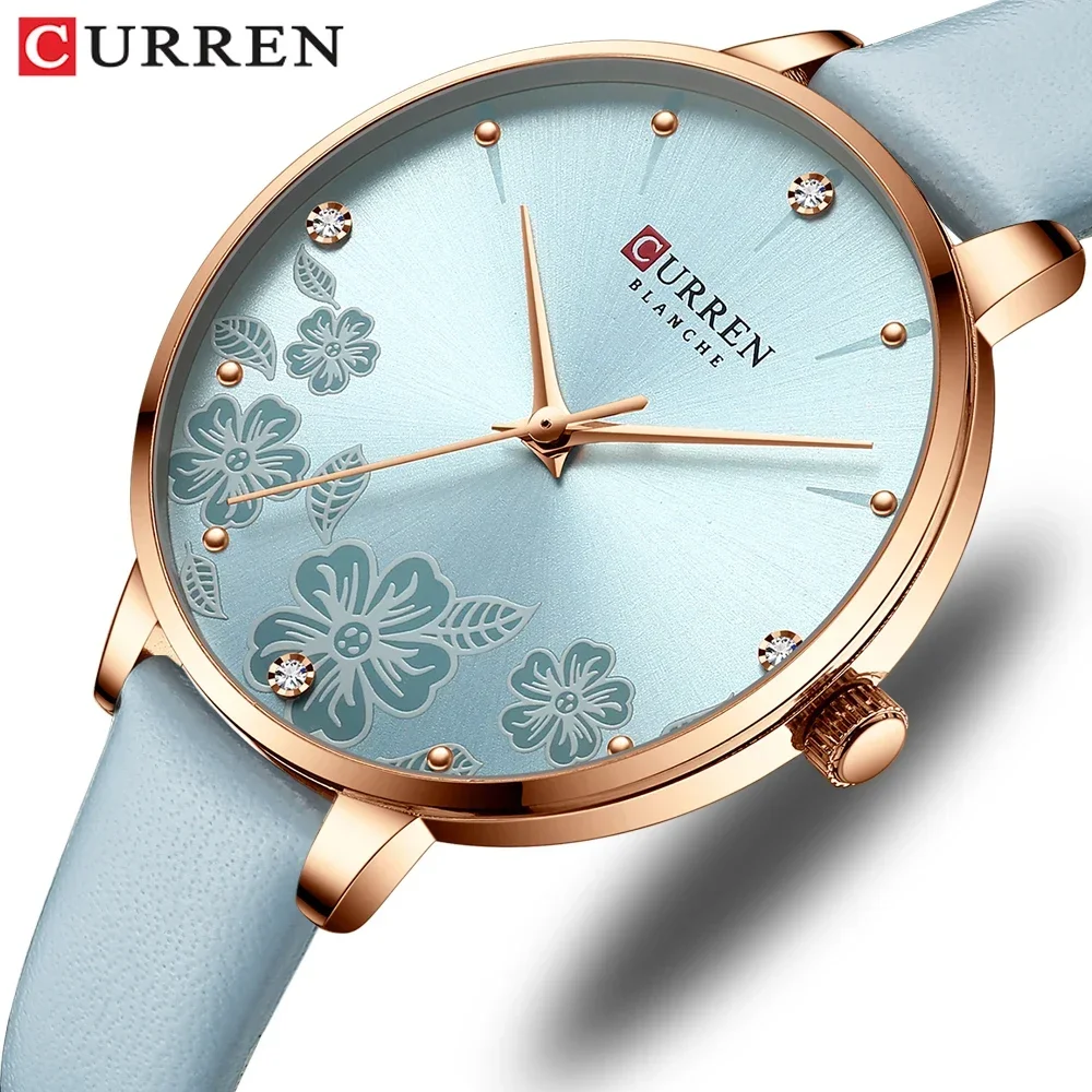 

CURREN 9068 Watches Women Brand Leather Quartz Wristwatches Luxury Design Clock for Ladies Charm Flowers Dial Montre Femme