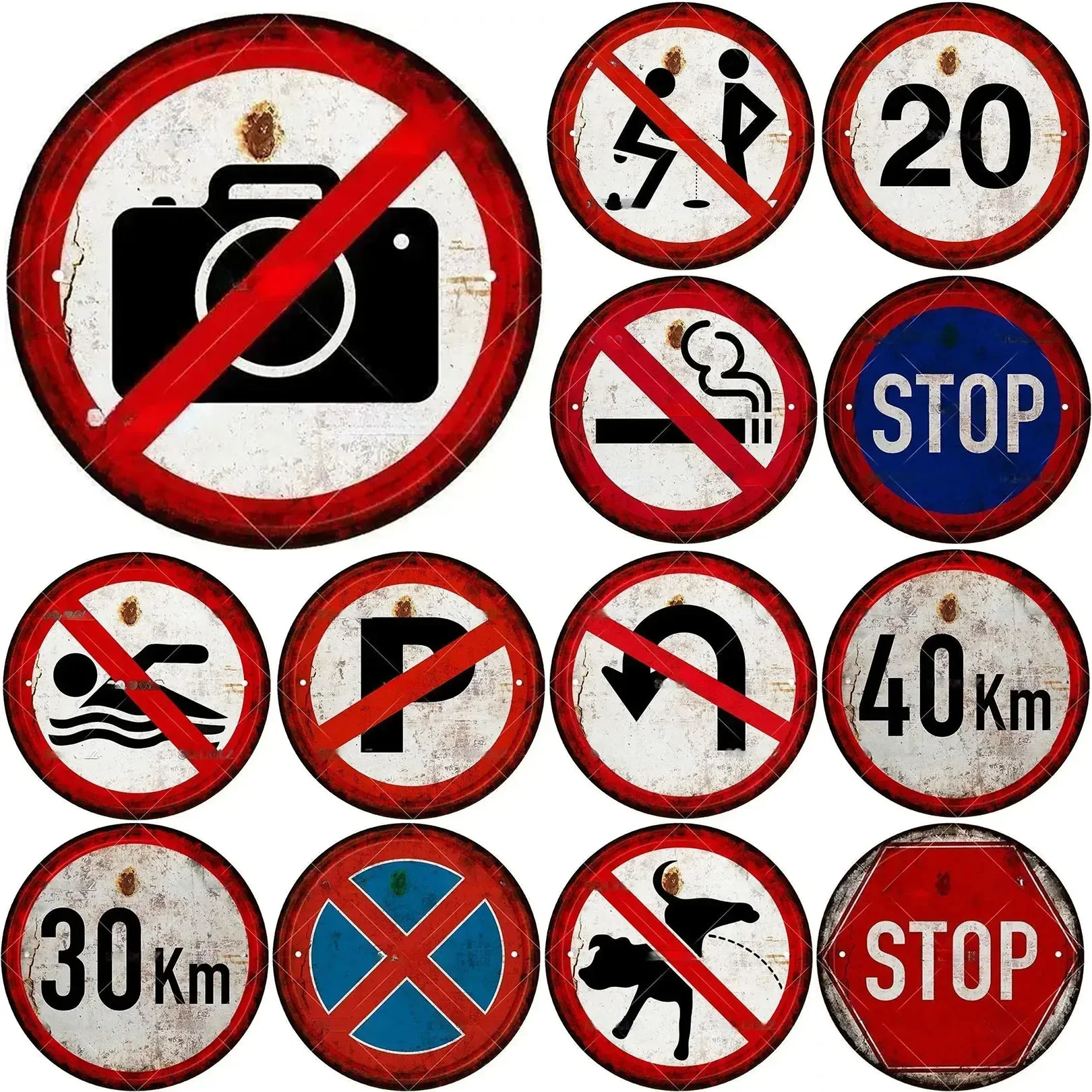 Placa Metálica Redonda Vintage de Advertencia, Decoración de Pared de Hierro Nostálgica, Letrero Colgante Novedoso para Decoración de Cafetería, Bar, Garaje, Cocina y Jardín